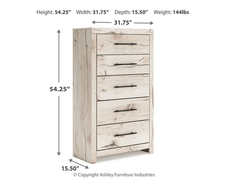 Lawroy King Panel Bed with Mirrored Dresser, Chest and 2 Nightstands in Light Natural from Ashley - Luna Furniture