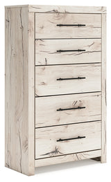 Lawroy Light Natural King Panel Bed with Mirrored Dresser, Chest and 2 Nightstands from Ashley - Luna Furniture