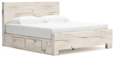 Lawroy Light Natural King Panel Bed with Mirrored Dresser, Chest and 2 Nightstands from Ashley - Luna Furniture