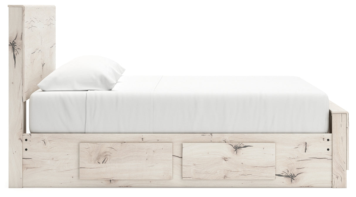 Lawroy Light Natural King Panel Bed with Mirrored Dresser, Chest and 2 Nightstands from Ashley - Luna Furniture