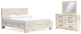 Lawroy King Panel Bed with Mirrored Dresser in Light Natural from Ashley - Luna Furniture