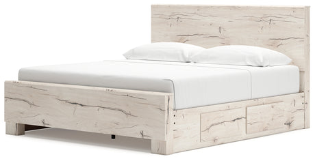 Lawroy King Panel Bed with Mirrored Dresser in Light Natural from Ashley - Luna Furniture