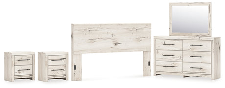 Lawroy King Panel Headboard with Mirrored Dresser and 2 Nightstands in Light Natural from Ashley - Luna Furniture