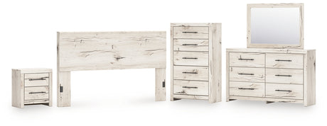 Lawroy King Panel Headboard with Mirrored Dresser, Chest and Nightstand in Light Natural from Ashley - Luna Furniture