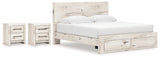 Lawroy King Panel Storage Bed with 2 Nightstands in Light Natural from Ashley - Luna Furniture