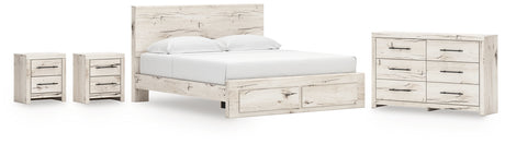 Lawroy King Panel Storage Bed with Dresser and 2 Nightstands in Light Natural from Ashley - Luna Furniture