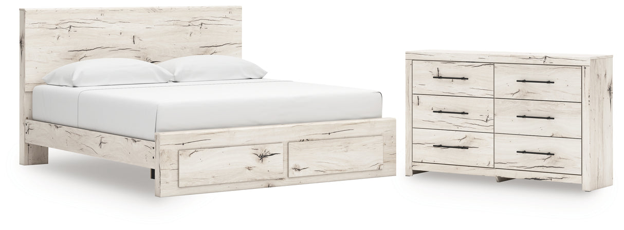 Lawroy King Panel Storage Bed with Dresser in Light Natural from Ashley - Luna Furniture