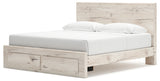 Lawroy King Panel Storage Bed with Mirrored Dresser and Chest in Light Natural from Ashley - Luna Furniture