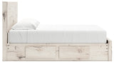 Lawroy Light Natural King Panel Storage Bed with Mirrored Dresser and Chest from Ashley - Luna Furniture