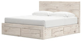 Lawroy Light Natural King Panel Storage Bed with Mirrored Dresser and Chest from Ashley - Luna Furniture