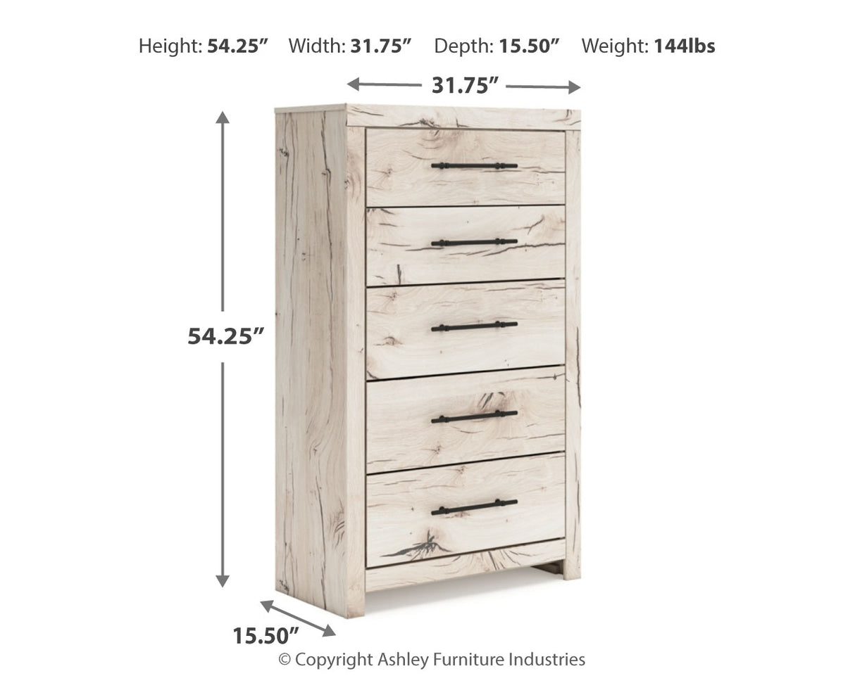 Lawroy Light Natural King Panel Storage Bed with Mirrored Dresser and Chest from Ashley - Luna Furniture