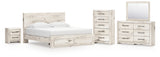 Lawroy King Panel Storage Bed with Mirrored Dresser, Chest and Nightstand in Light Natural from Ashley - Luna Furniture
