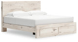 Lawroy King Panel Storage Bed with Mirrored Dresser, Chest and Nightstand in Light Natural from Ashley - Luna Furniture