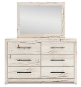 Lawroy King Panel Storage Bed with Mirrored Dresser in Light Natural from Ashley - Luna Furniture