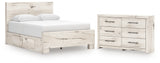 Lawroy Light Natural Queen Panel Bed with Dresser from Ashley - Luna Furniture