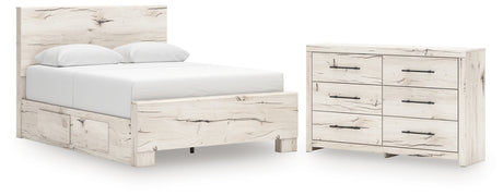 Lawroy Light Natural Queen Panel Bed with Dresser from Ashley - Luna Furniture