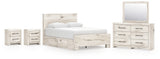 Lawroy Light Natural Queen Panel Bed with Mirrored Dresser and 2 Nightstands from Ashley - Luna Furniture