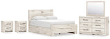 Lawroy Light Natural Queen Panel Bed with Mirrored Dresser and 2 Nightstands from Ashley - Luna Furniture