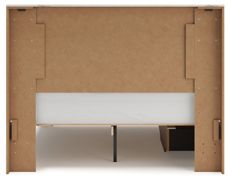 Lawroy Light Natural Queen Panel Bed with Mirrored Dresser and Chest from Ashley - Luna Furniture