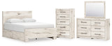 Lawroy Light Natural Queen Panel Bed with Mirrored Dresser and Chest from Ashley - Luna Furniture