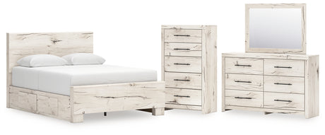 Lawroy Light Natural Queen Panel Bed with Mirrored Dresser and Chest from Ashley - Luna Furniture
