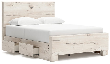 Lawroy Light Natural Queen Panel Bed with Mirrored Dresser and Chest from Ashley - Luna Furniture