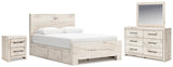 Lawroy Queen Panel Bed with Mirrored Dresser and Nightstand in Light Natural from Ashley - Luna Furniture