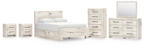 Lawroy Light Natural Queen Panel Bed with Mirrored Dresser, Chest and 2 Nightstands from Ashley - Luna Furniture