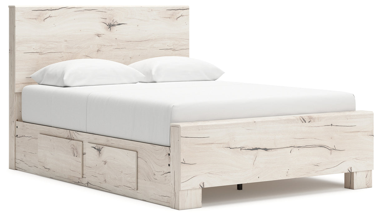 Lawroy Light Natural Queen Panel Bed with Mirrored Dresser, Chest and 2 Nightstands from Ashley - Luna Furniture