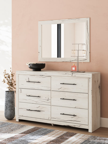 Lawroy Light Natural Queen Panel Bed with Mirrored Dresser, Chest and 2 Nightstands from Ashley - Luna Furniture
