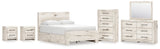 Lawroy Light Natural Queen Panel Bed with Mirrored Dresser, Chest and 2 Nightstands from Ashley - Luna Furniture
