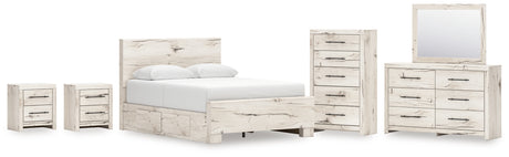 Lawroy Light Natural Queen Panel Bed with Mirrored Dresser, Chest and 2 Nightstands from Ashley - Luna Furniture