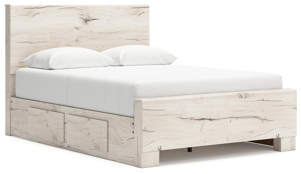 Lawroy Light Natural Queen Panel Bed with Mirrored Dresser, Chest and 2 Nightstands from Ashley - Luna Furniture