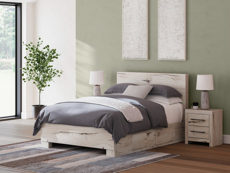 Lawroy Light Natural Queen Panel Bed with Mirrored Dresser, Chest and 2 Nightstands from Ashley - Luna Furniture