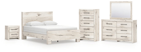 Lawroy Queen Panel Bed with Mirrored Dresser, Chest and Nightstand in Light Natural from Ashley - Luna Furniture