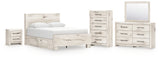 Lawroy Light Natural Queen Panel Bed with Mirrored Dresser, Chest and Nightstand from Ashley - Luna Furniture