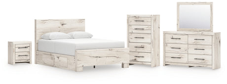 Lawroy Light Natural Queen Panel Bed with Mirrored Dresser, Chest and Nightstand from Ashley - Luna Furniture