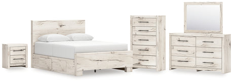 Lawroy Light Natural Queen Panel Bed with Mirrored Dresser, Chest and Nightstand from Ashley - Luna Furniture