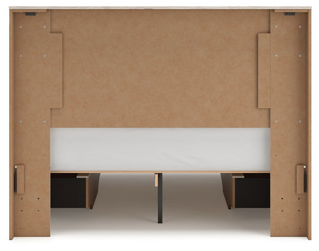 Lawroy Queen Panel Bed with Mirrored Dresser in Light Natural from Ashley - Luna Furniture