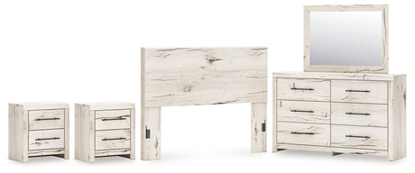 Lawroy Queen Panel Headboard with Mirrored Dresser and 2 Nightstands in Light Natural from Ashley - Luna Furniture
