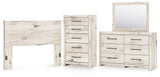 Lawroy Queen Panel Headboard with Mirrored Dresser and Chest in Light Natural from Ashley - Luna Furniture