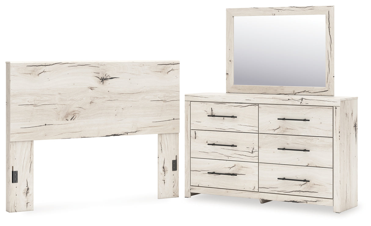 Lawroy Queen Panel Headboard with Mirrored Dresser in Light Natural from Ashley - Luna Furniture