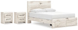 Lawroy Queen Panel Storage Bed with 2 Nightstands in Light Natural from Ashley - Luna Furniture