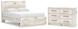 Lawroy Queen Panel Storage Bed with Dresser in Light Natural from Ashley - Luna Furniture