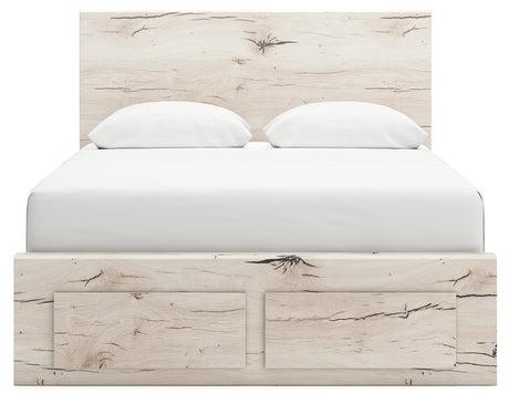 Lawroy Light Natural Queen Panel Storage Bed with Mirrored Dresser and Chest from Ashley - Luna Furniture
