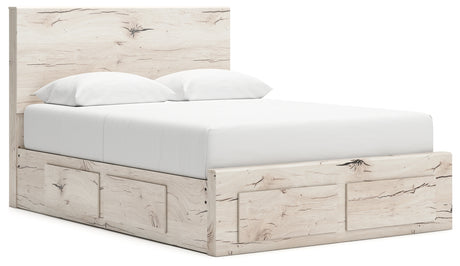 Lawroy Light Natural Queen Panel Storage Bed with Mirrored Dresser and Chest from Ashley - Luna Furniture