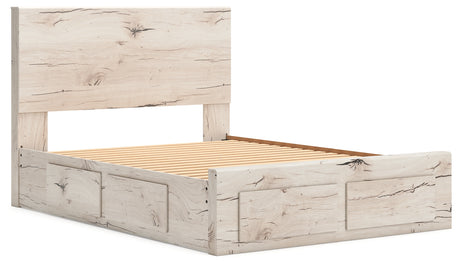 Lawroy Light Natural Queen Panel Storage Bed with Mirrored Dresser and Chest from Ashley - Luna Furniture