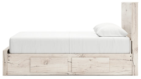 Lawroy Light Natural Queen Panel Storage Bed with Mirrored Dresser and Chest from Ashley - Luna Furniture