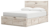 Lawroy Light Natural Queen Panel Storage Bed with Mirrored Dresser and Chest from Ashley Furniture - Luna Furniture
