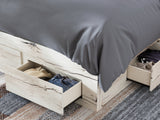 Lawroy Light Natural Queen Panel Storage Bed with Mirrored Dresser and Chest from Ashley Furniture - Luna Furniture